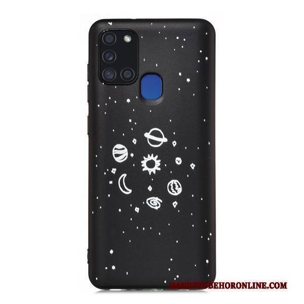 Hülle Samsung Galaxy A21s Taschen Schwarz Nubuck, Case Samsung Galaxy A21s Karikatur Handyhüllen Anti-sturz