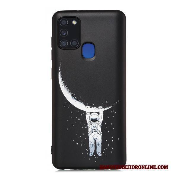 Hülle Samsung Galaxy A21s Taschen Schwarz Nubuck, Case Samsung Galaxy A21s Karikatur Handyhüllen Anti-sturz