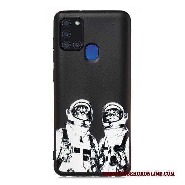 Hülle Samsung Galaxy A21s Taschen Schwarz Nubuck, Case Samsung Galaxy A21s Karikatur Handyhüllen Anti-sturz