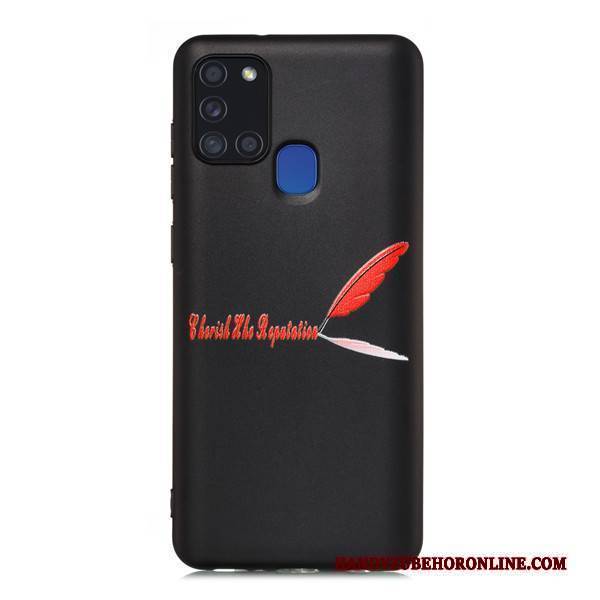 Hülle Samsung Galaxy A21s Taschen Schwarz Nubuck, Case Samsung Galaxy A21s Karikatur Handyhüllen Anti-sturz