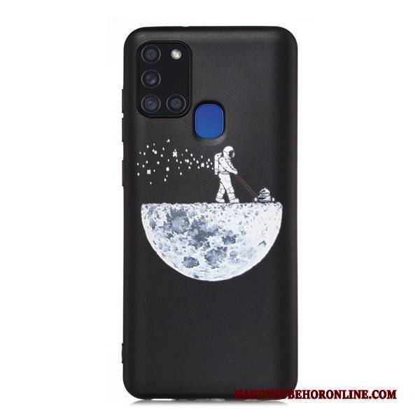 Hülle Samsung Galaxy A21s Taschen Schwarz Nubuck, Case Samsung Galaxy A21s Karikatur Handyhüllen Anti-sturz