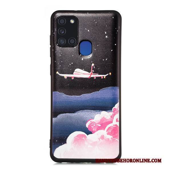 Hülle Samsung Galaxy A21s Taschen Schwarz Nubuck, Case Samsung Galaxy A21s Karikatur Handyhüllen Anti-sturz