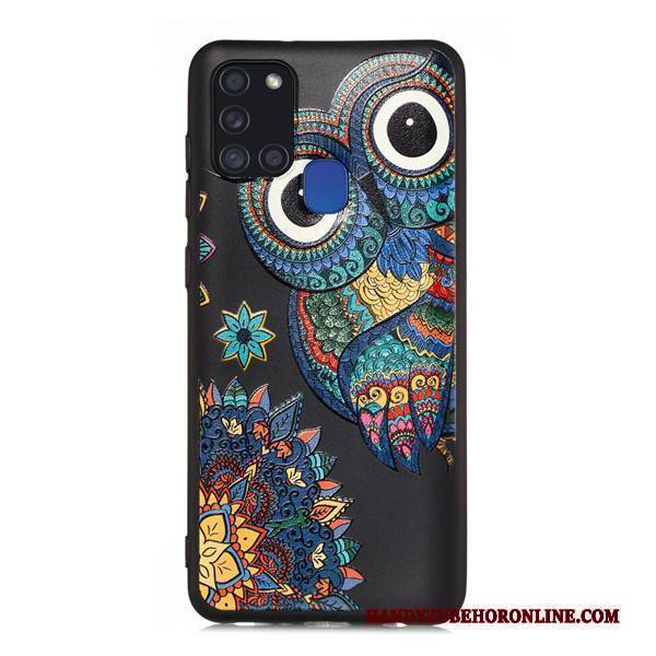 Hülle Samsung Galaxy A21s Taschen Schwarz Nubuck, Case Samsung Galaxy A21s Karikatur Handyhüllen Anti-sturz