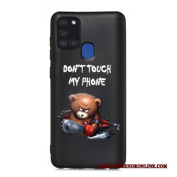 Hülle Samsung Galaxy A21s Taschen Schwarz Nubuck, Case Samsung Galaxy A21s Karikatur Handyhüllen Anti-sturz