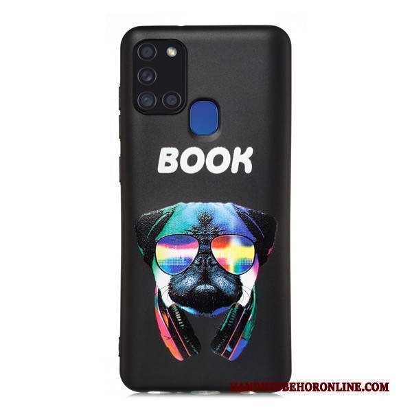 Hülle Samsung Galaxy A21s Taschen Schwarz Nubuck, Case Samsung Galaxy A21s Karikatur Handyhüllen Anti-sturz