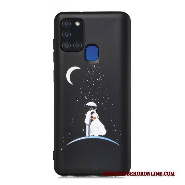 Hülle Samsung Galaxy A21s Taschen Schwarz Nubuck, Case Samsung Galaxy A21s Karikatur Handyhüllen Anti-sturz