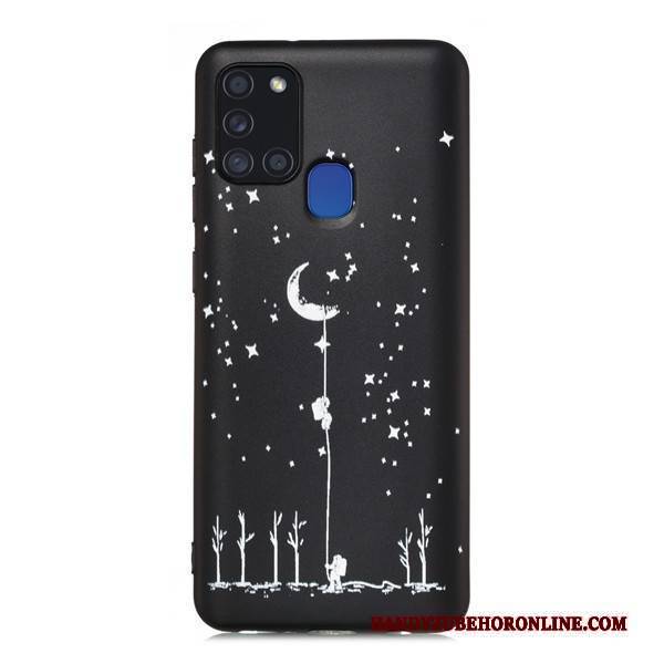 Hülle Samsung Galaxy A21s Taschen Schwarz Nubuck, Case Samsung Galaxy A21s Karikatur Handyhüllen Anti-sturz