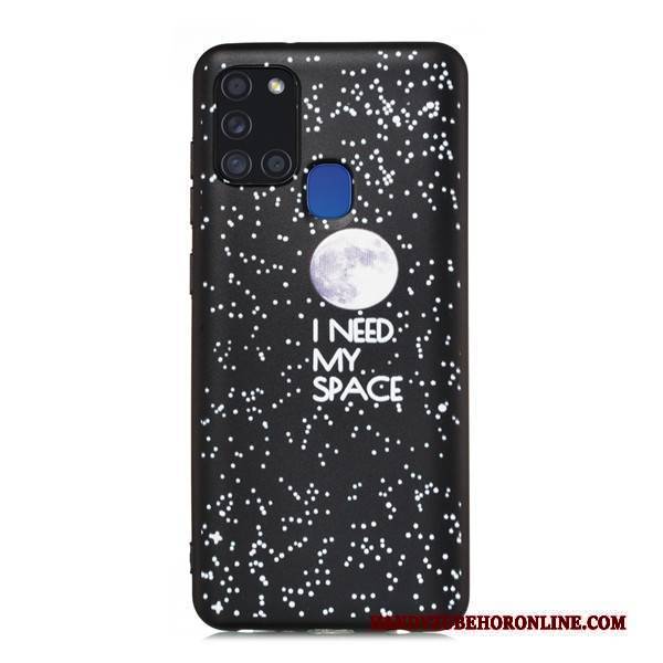 Hülle Samsung Galaxy A21s Taschen Schwarz Nubuck, Case Samsung Galaxy A21s Karikatur Handyhüllen Anti-sturz