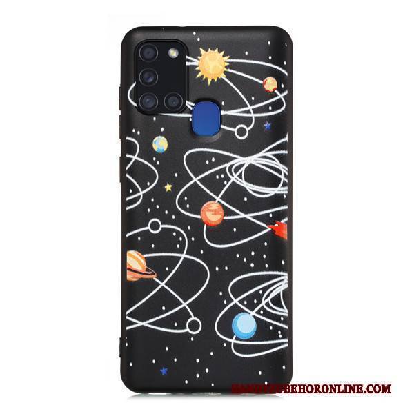 Hülle Samsung Galaxy A21s Taschen Schwarz Nubuck, Case Samsung Galaxy A21s Karikatur Handyhüllen Anti-sturz