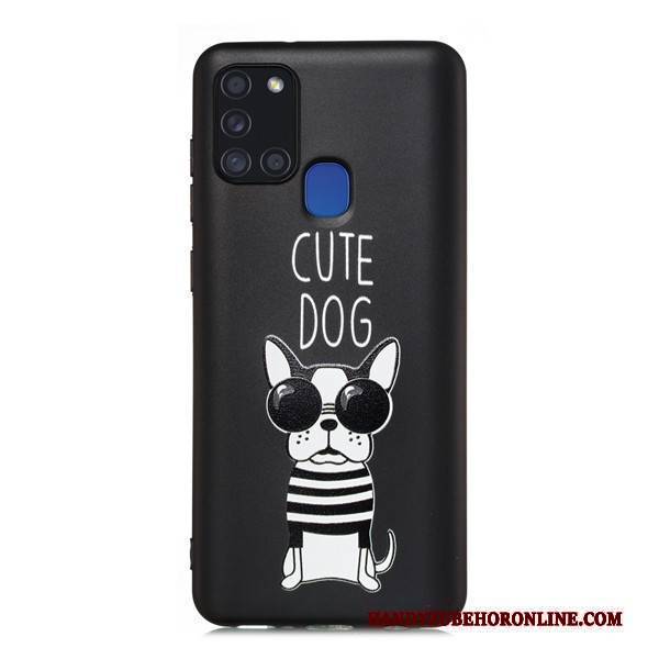 Hülle Samsung Galaxy A21s Taschen Schwarz Nubuck, Case Samsung Galaxy A21s Karikatur Handyhüllen Anti-sturz