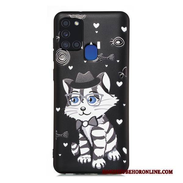 Hülle Samsung Galaxy A21s Taschen Schwarz Nubuck, Case Samsung Galaxy A21s Karikatur Handyhüllen Anti-sturz