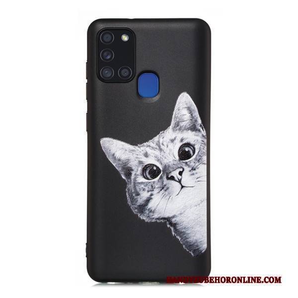 Hülle Samsung Galaxy A21s Taschen Schwarz Nubuck, Case Samsung Galaxy A21s Karikatur Handyhüllen Anti-sturz