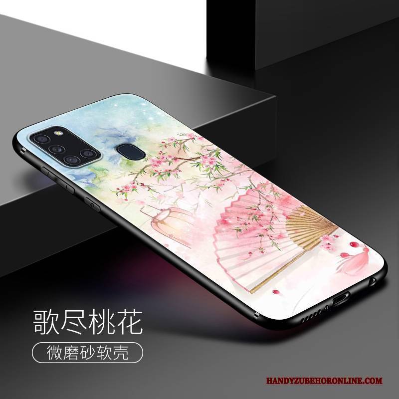 Hülle Samsung Galaxy A21s Weiche Handyhüllen Kunst, Case Samsung Galaxy A21s Silikon Wind Rosa