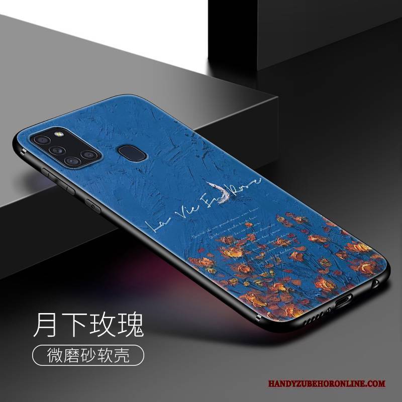 Hülle Samsung Galaxy A21s Weiche Handyhüllen Ölgemälde, Case Samsung Galaxy A21s Farbe Nubuck Blau