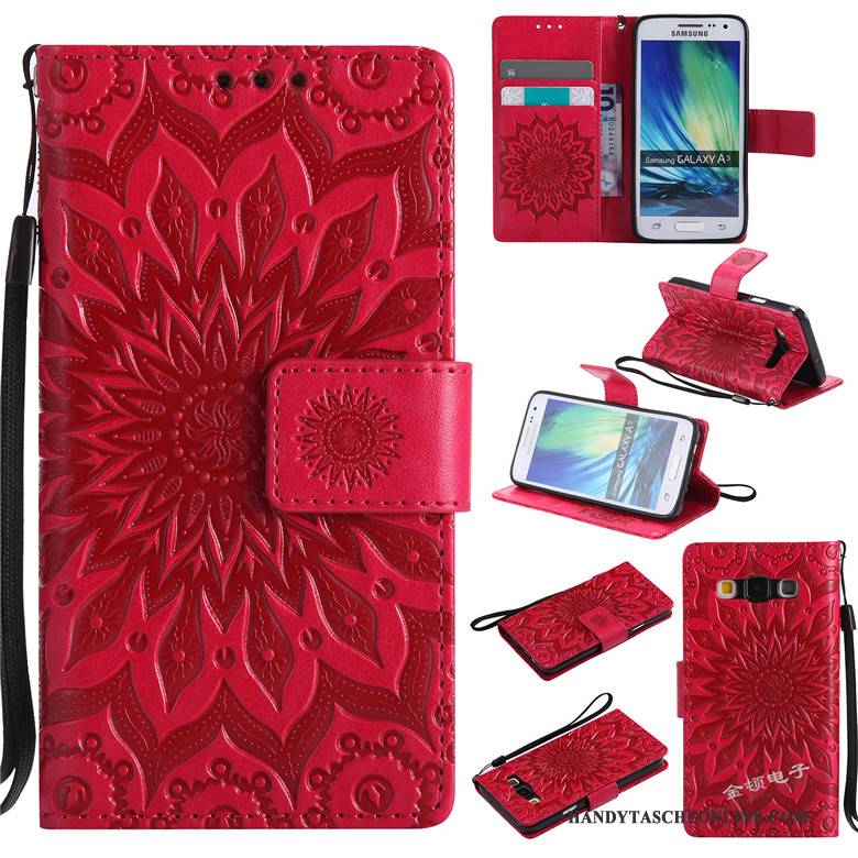 Hülle Samsung Galaxy A3 2015 Lederhülle Rot Handyhüllen, Case Samsung Galaxy A3 2015 Schutz Neu