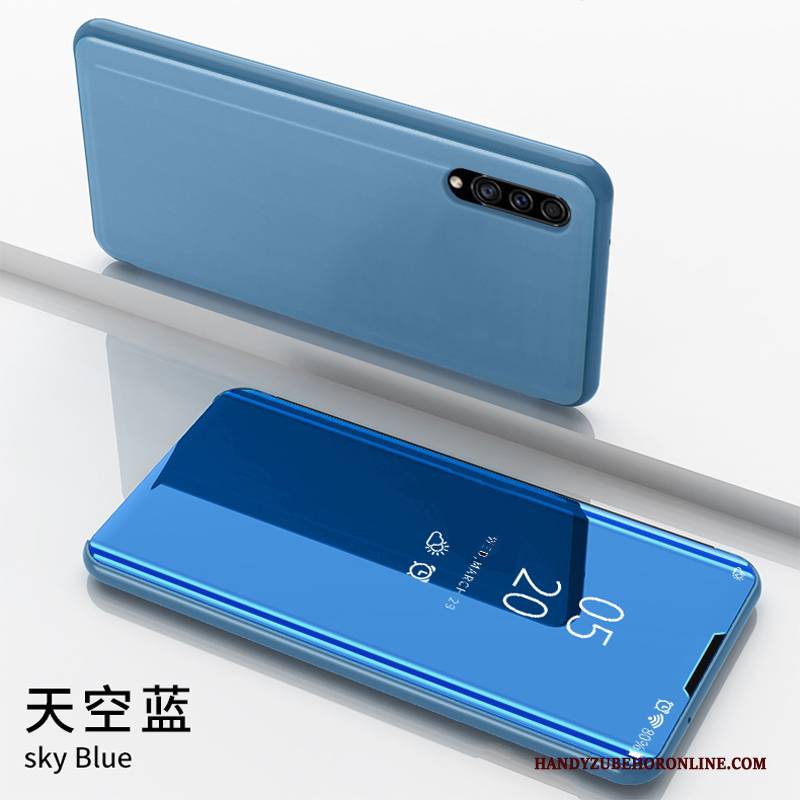 Hülle Samsung Galaxy A30s Lederhülle Spiegel Handyhüllen, Case Samsung Galaxy A30s Halterung Überzug Lila