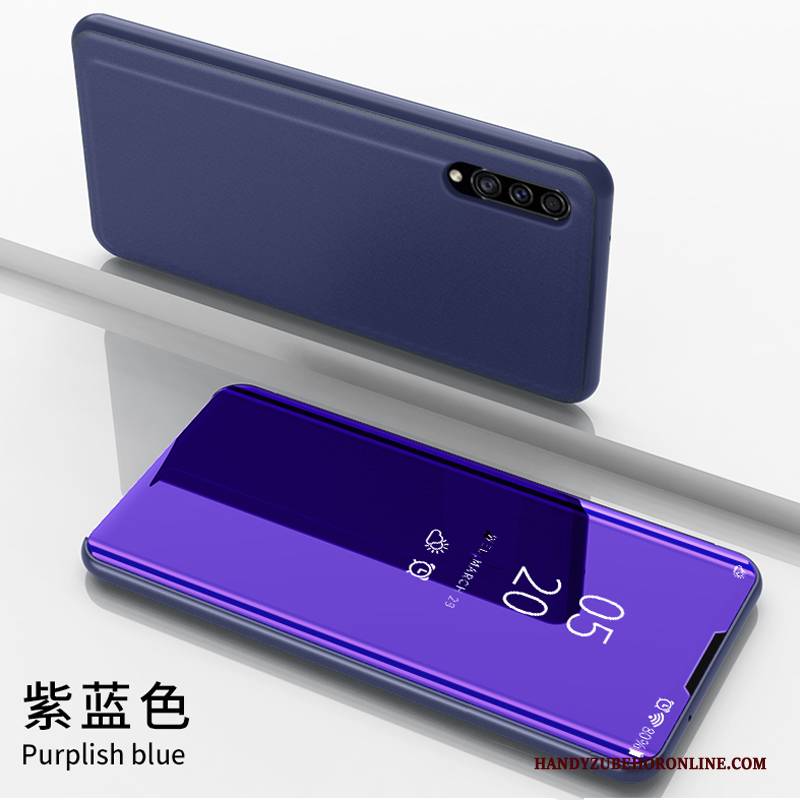 Hülle Samsung Galaxy A30s Lederhülle Spiegel Handyhüllen, Case Samsung Galaxy A30s Halterung Überzug Lila