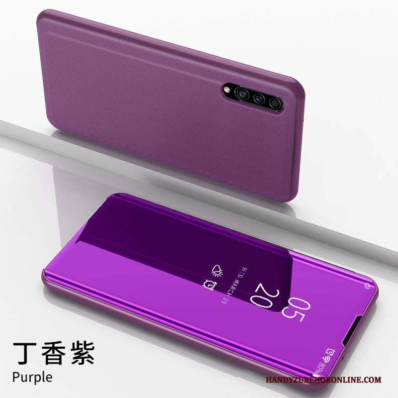 Hülle Samsung Galaxy A30s Lederhülle Spiegel Handyhüllen, Case Samsung Galaxy A30s Halterung Überzug Lila