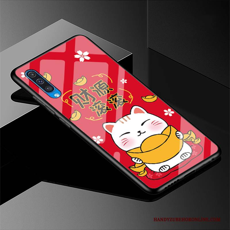 Hülle Samsung Galaxy A30s Schutz Glas Katzen, Case Samsung Galaxy A30s Rot Handyhüllen