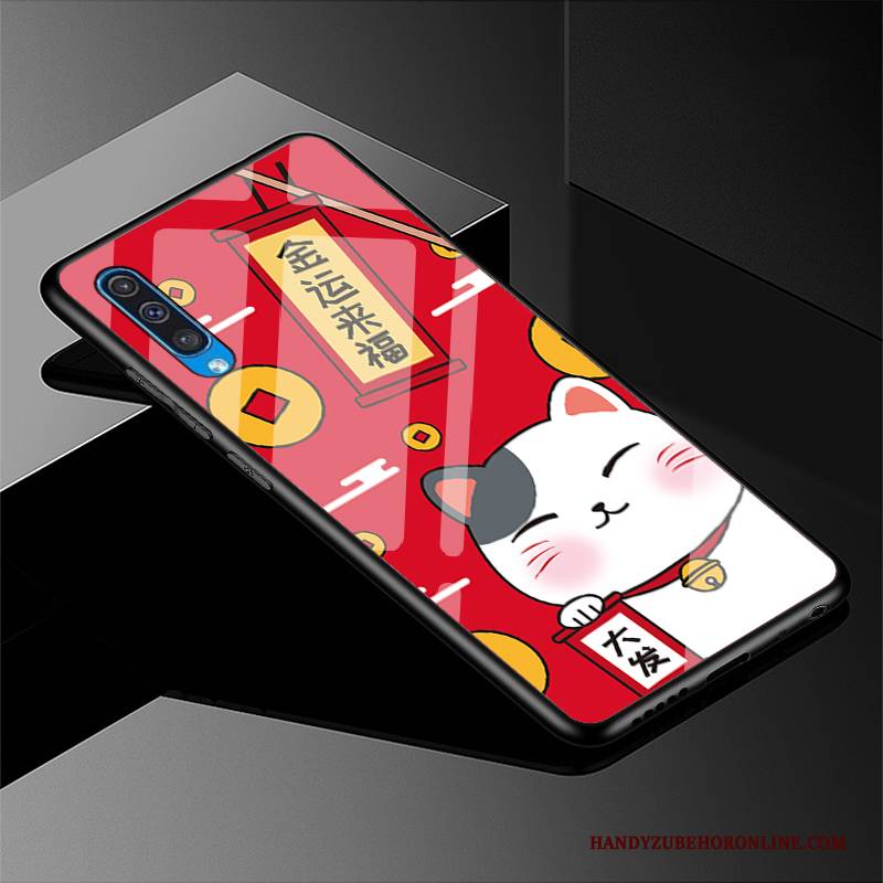 Hülle Samsung Galaxy A30s Schutz Glas Katzen, Case Samsung Galaxy A30s Rot Handyhüllen