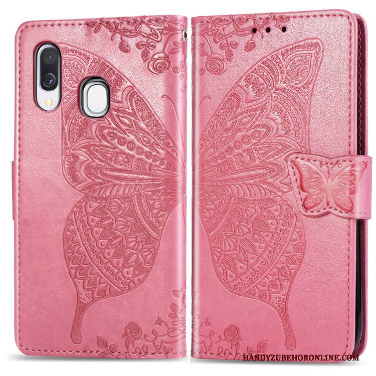 Hülle Samsung Galaxy A40 Schutz Lila Handyhüllen, Case Samsung Galaxy A40 Prägung Hängende Verzierungen Blumen