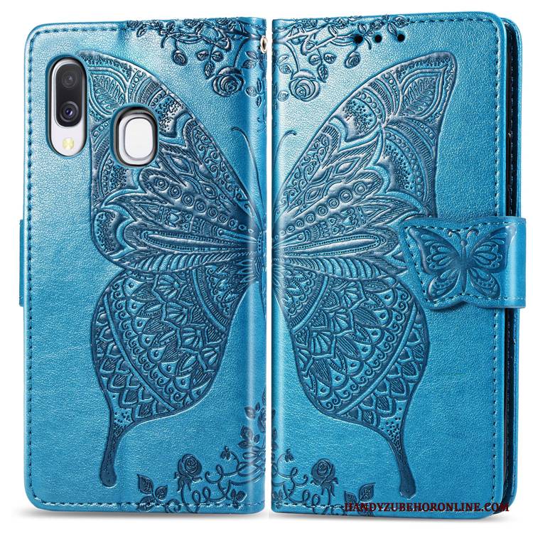 Hülle Samsung Galaxy A40 Schutz Lila Handyhüllen, Case Samsung Galaxy A40 Prägung Hängende Verzierungen Blumen