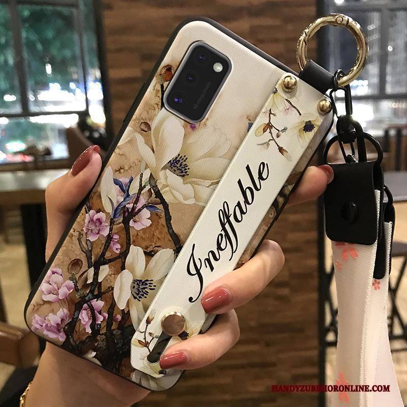 Hülle Samsung Galaxy A41 Halterung Blumen Trend, Case Samsung Galaxy A41 Weiche Hängende Verzierungen Weiß