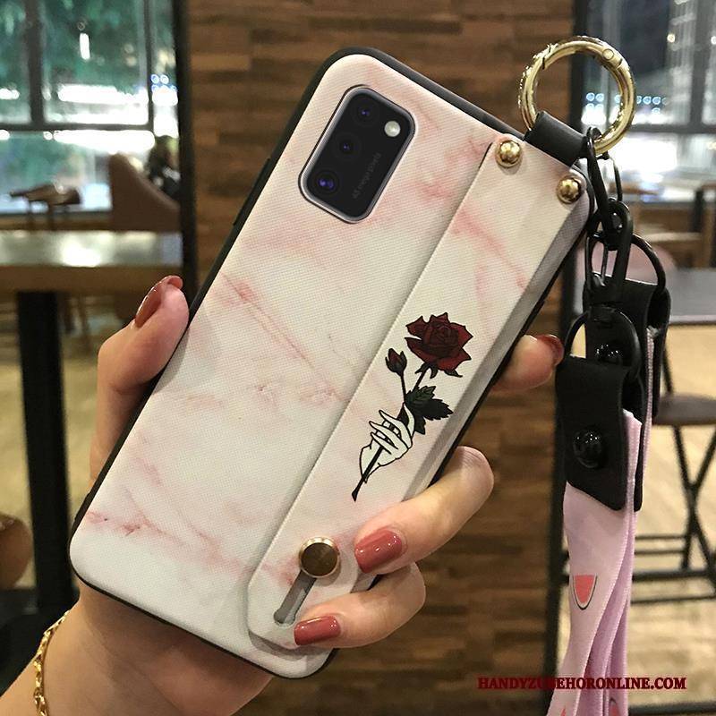 Hülle Samsung Galaxy A41 Halterung Blumen Trend, Case Samsung Galaxy A41 Weiche Hängende Verzierungen Weiß