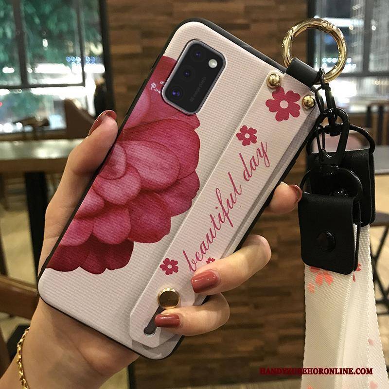 Hülle Samsung Galaxy A41 Halterung Blumen Trend, Case Samsung Galaxy A41 Weiche Hängende Verzierungen Weiß