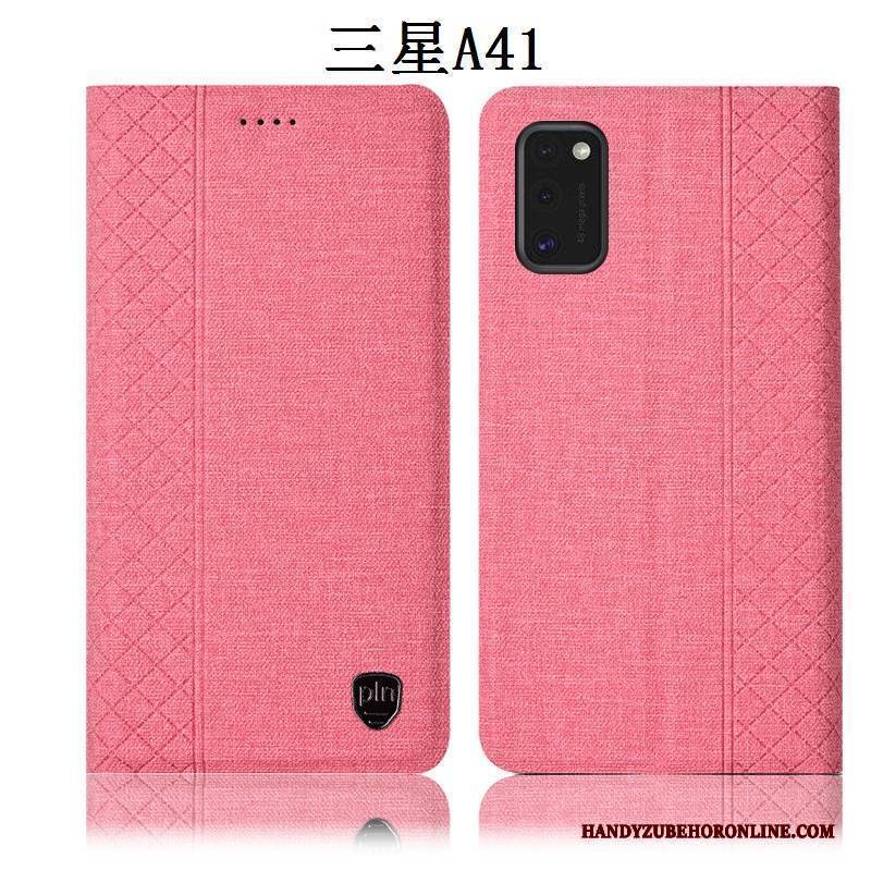 Hülle Samsung Galaxy A41 Schutz Handyhüllen Baumwolle Und Leinen, Case Samsung Galaxy A41 Lederhülle Grau Anti-sturz