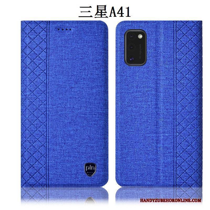 Hülle Samsung Galaxy A41 Schutz Handyhüllen Baumwolle Und Leinen, Case Samsung Galaxy A41 Lederhülle Grau Anti-sturz