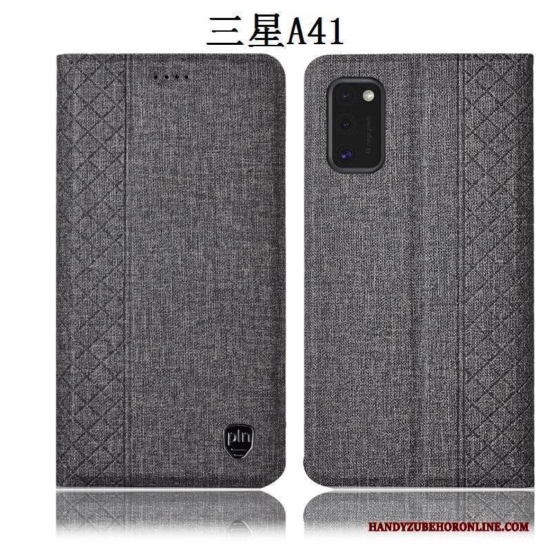 Hülle Samsung Galaxy A41 Schutz Handyhüllen Baumwolle Und Leinen, Case Samsung Galaxy A41 Lederhülle Grau Anti-sturz