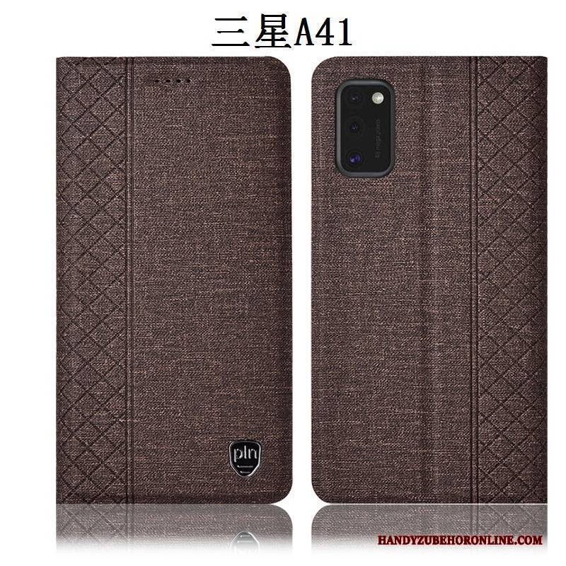 Hülle Samsung Galaxy A41 Schutz Handyhüllen Baumwolle Und Leinen, Case Samsung Galaxy A41 Lederhülle Grau Anti-sturz