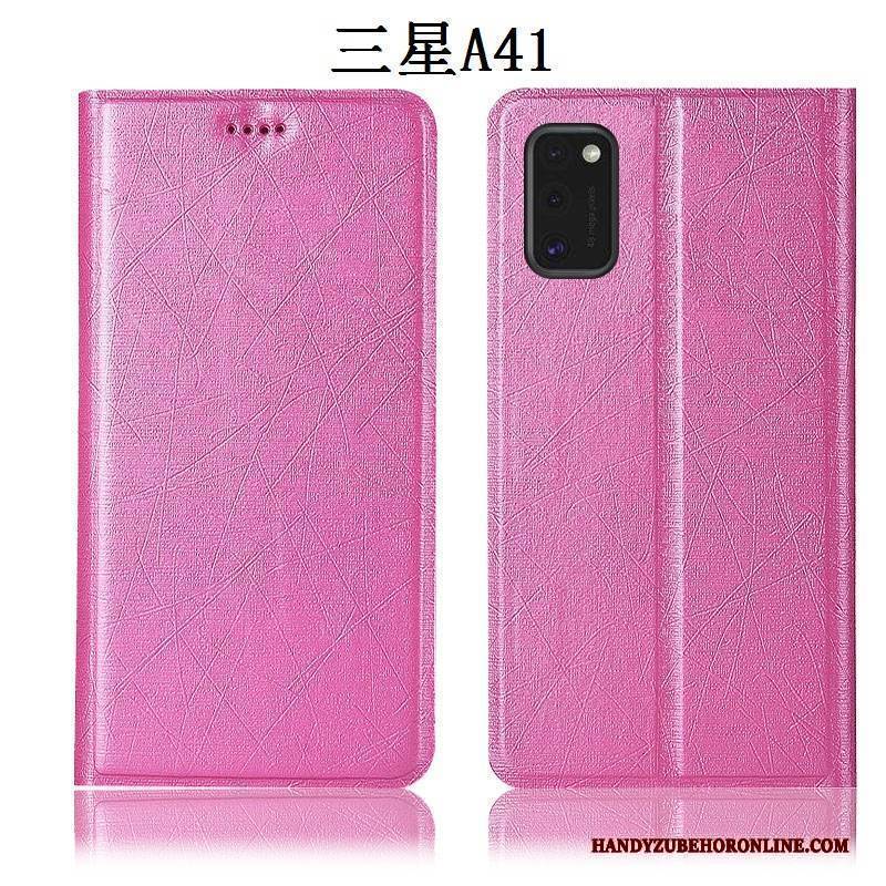 Hülle Samsung Galaxy A41 Schutz Seide Muster, Case Samsung Galaxy A41 Lederhülle Handyhüllen Gold