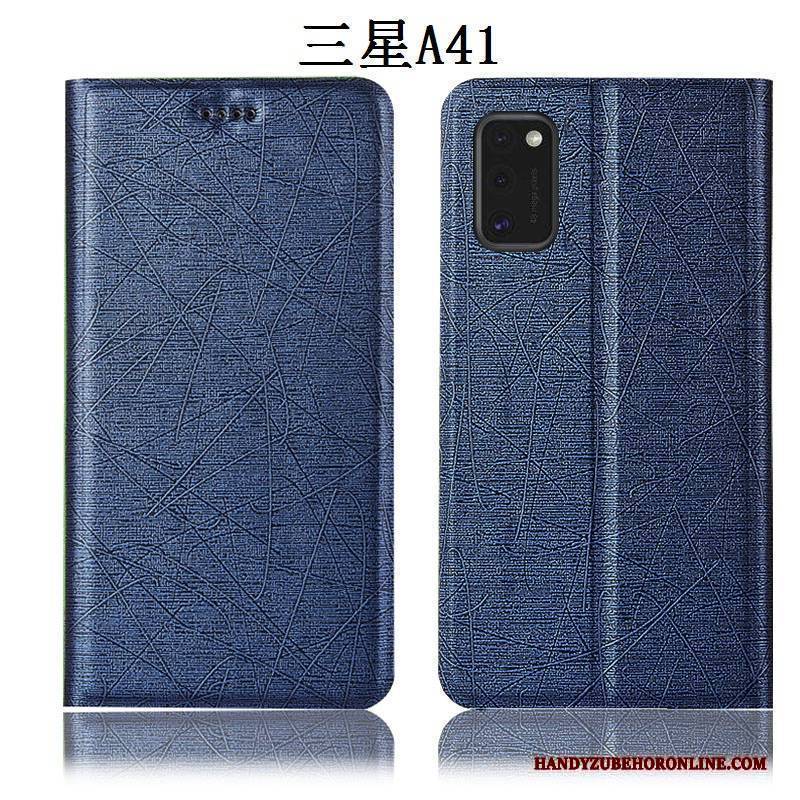 Hülle Samsung Galaxy A41 Schutz Seide Muster, Case Samsung Galaxy A41 Lederhülle Handyhüllen Gold