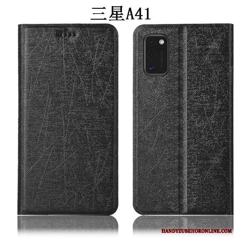 Hülle Samsung Galaxy A41 Schutz Seide Muster, Case Samsung Galaxy A41 Lederhülle Handyhüllen Gold