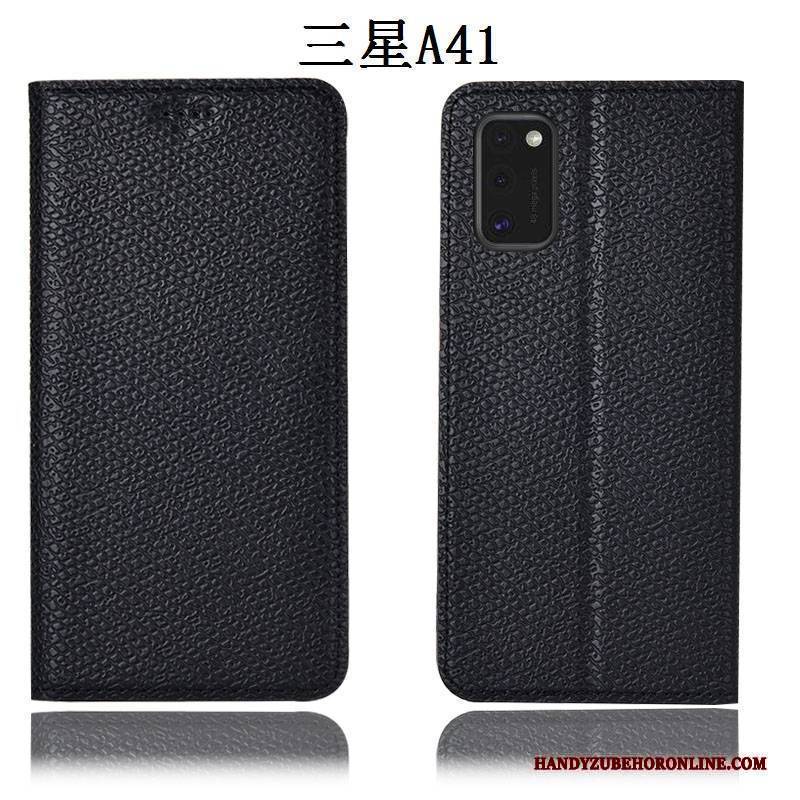 Hülle Samsung Galaxy A41 Taschen Anti-sturz Muster, Case Samsung Galaxy A41 Lederhülle Mesh Dunkelblau