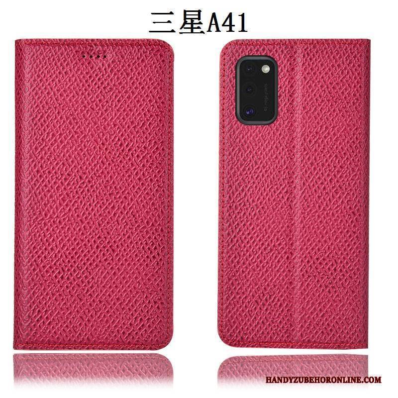 Hülle Samsung Galaxy A41 Taschen Anti-sturz Muster, Case Samsung Galaxy A41 Lederhülle Mesh Dunkelblau