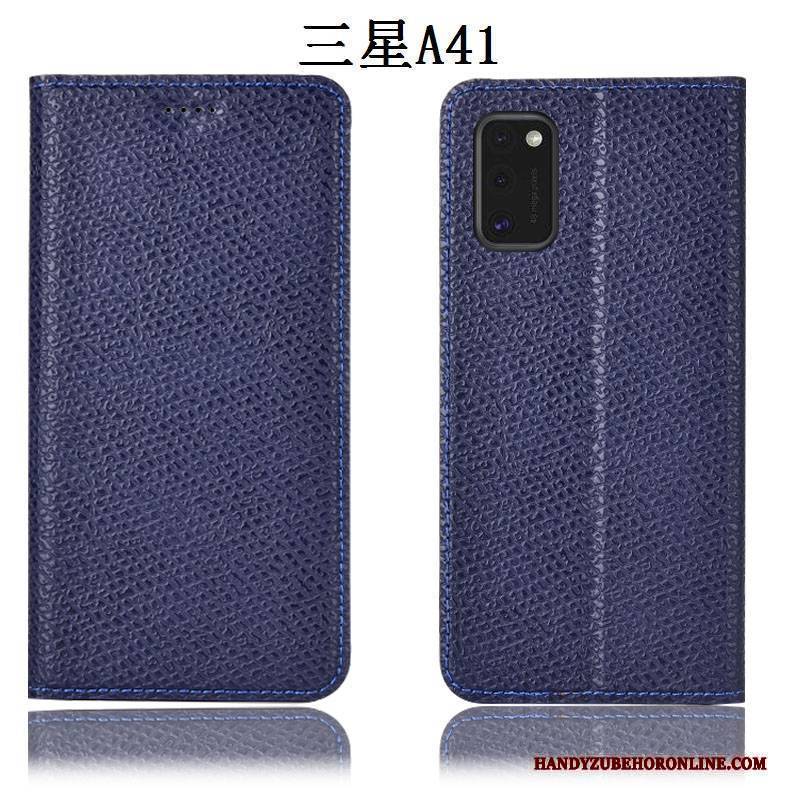 Hülle Samsung Galaxy A41 Taschen Anti-sturz Muster, Case Samsung Galaxy A41 Lederhülle Mesh Dunkelblau