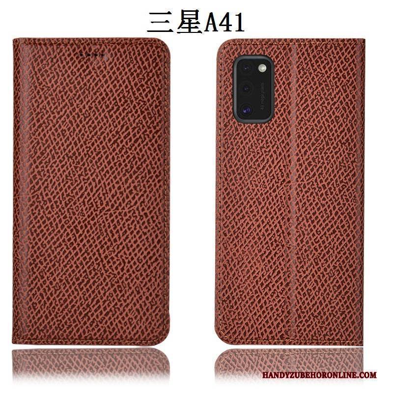 Hülle Samsung Galaxy A41 Taschen Anti-sturz Muster, Case Samsung Galaxy A41 Lederhülle Mesh Dunkelblau