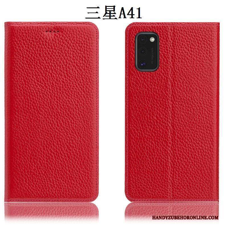 Hülle Samsung Galaxy A41 Taschen Anti-sturz Schwarz, Case Samsung Galaxy A41 Lederhülle Handyhüllen Litchi