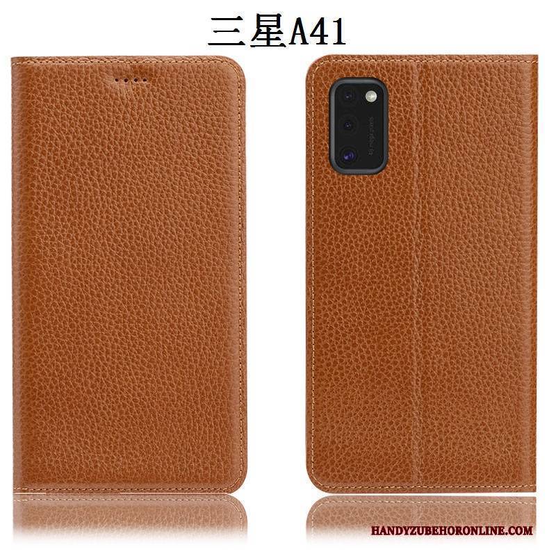 Hülle Samsung Galaxy A41 Taschen Anti-sturz Schwarz, Case Samsung Galaxy A41 Lederhülle Handyhüllen Litchi