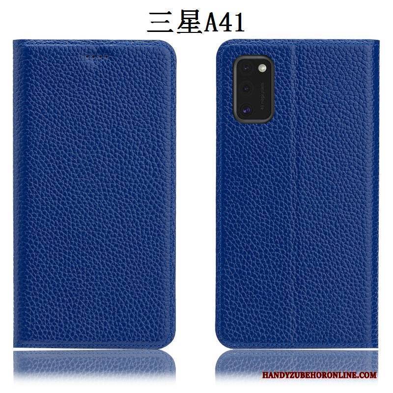 Hülle Samsung Galaxy A41 Taschen Anti-sturz Schwarz, Case Samsung Galaxy A41 Lederhülle Handyhüllen Litchi