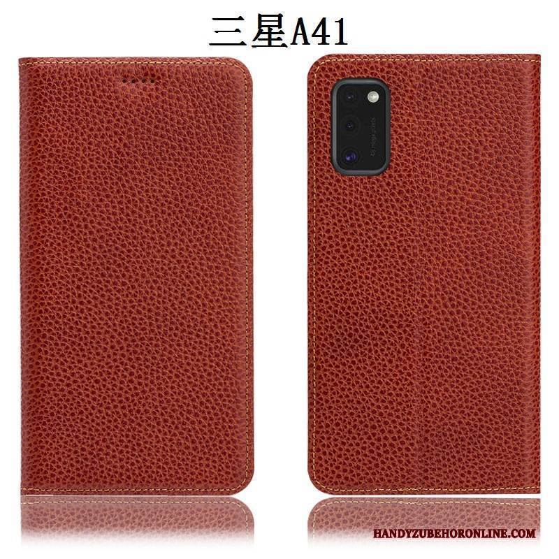 Hülle Samsung Galaxy A41 Taschen Anti-sturz Schwarz, Case Samsung Galaxy A41 Lederhülle Handyhüllen Litchi