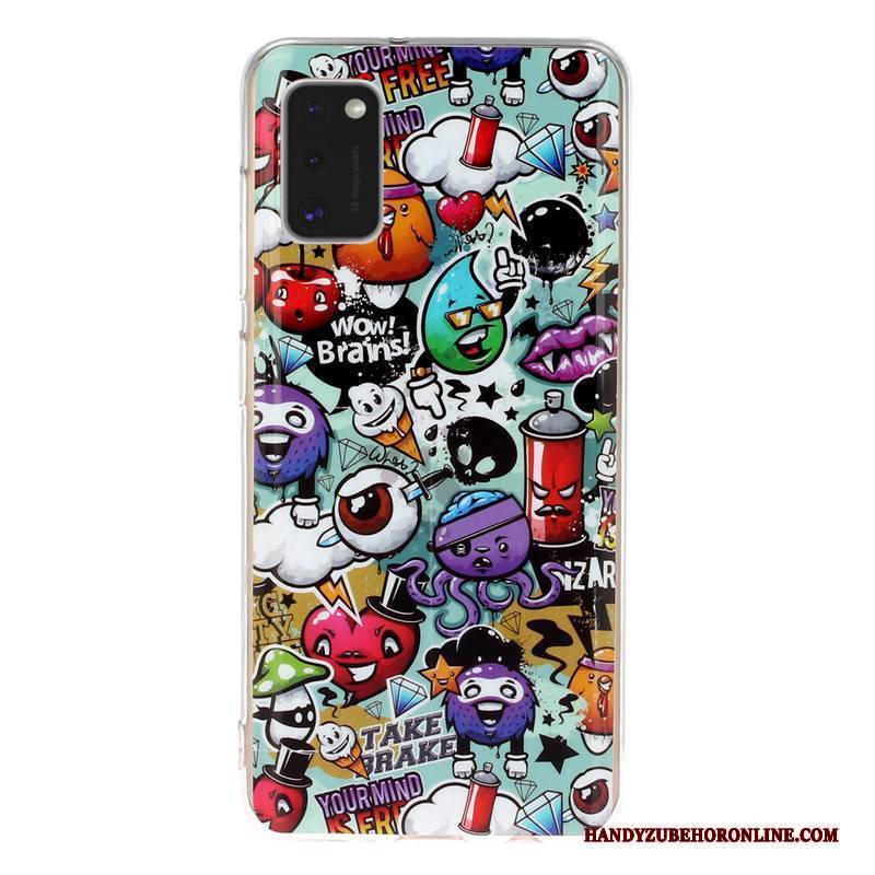 Hülle Samsung Galaxy A41 Taschen Handyhüllen Anti-sturz, Case Samsung Galaxy A41 Karikatur Leuchtende Schwarz