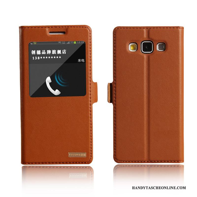 Hülle Samsung Galaxy A5 2015 Leder Schlafsaal Handyhüllen, Case Samsung Galaxy A5 2015 Lederhülle Gelb