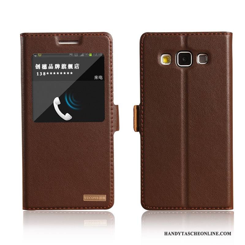 Hülle Samsung Galaxy A5 2015 Leder Schlafsaal Handyhüllen, Case Samsung Galaxy A5 2015 Lederhülle Gelb