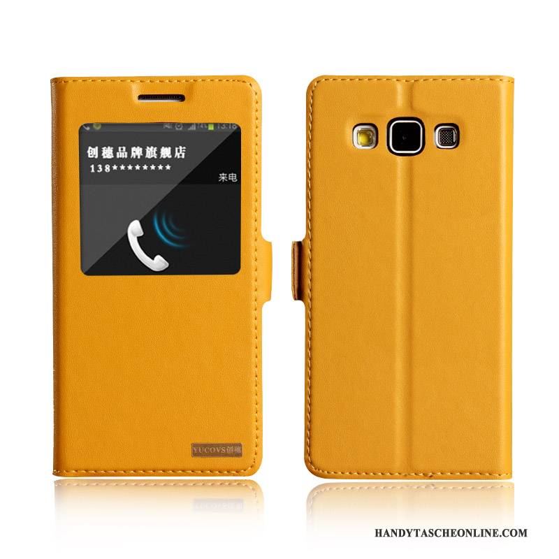 Hülle Samsung Galaxy A5 2015 Leder Schlafsaal Handyhüllen, Case Samsung Galaxy A5 2015 Lederhülle Gelb