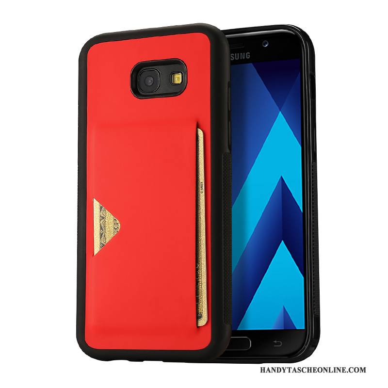 Hülle Samsung Galaxy A5 2017 Leder Handyhüllen Schwarz, Case Samsung Galaxy A5 2017 Schutz Karte Anti-sturz