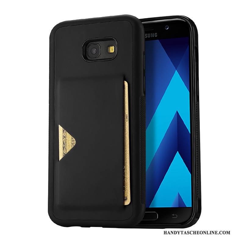 Hülle Samsung Galaxy A5 2017 Leder Handyhüllen Schwarz, Case Samsung Galaxy A5 2017 Schutz Karte Anti-sturz